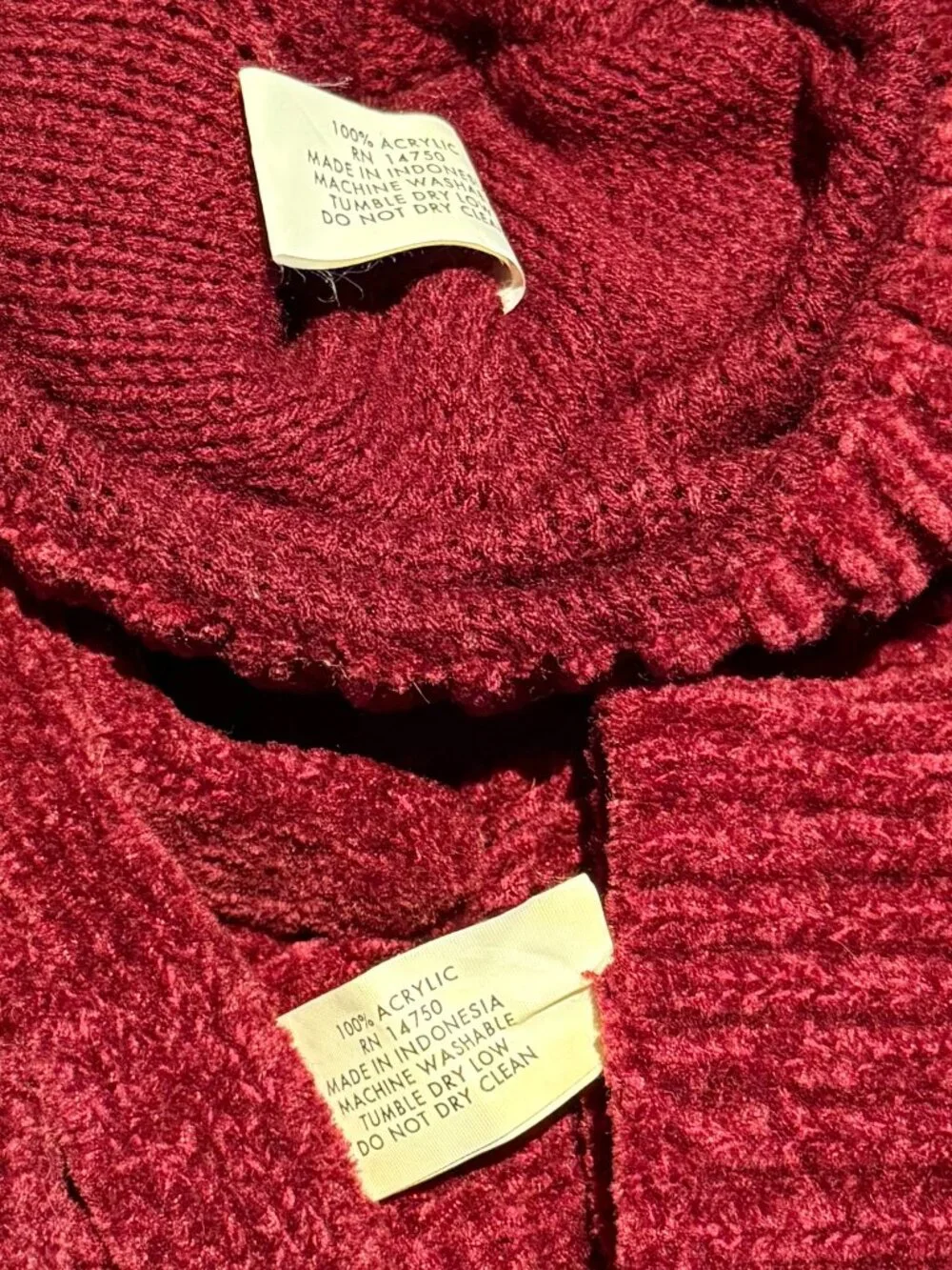 Plush chenille fringed wrap matching scarf, hat and gloves - Burgundy